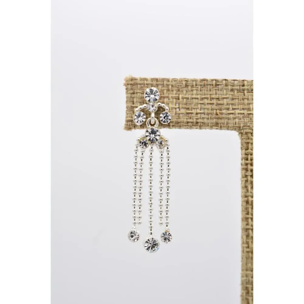 Y2K Vintage Crystal Dangle Earrings Chandelier Silver Tone Rhinestone Chain 9L